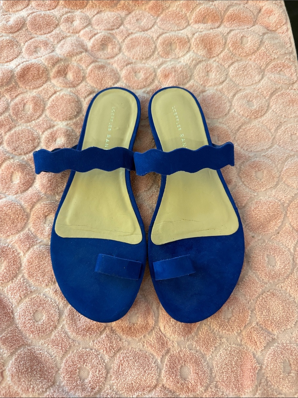Loeffler Randall Royal Blue Suede Wave Strap Slide Sandals